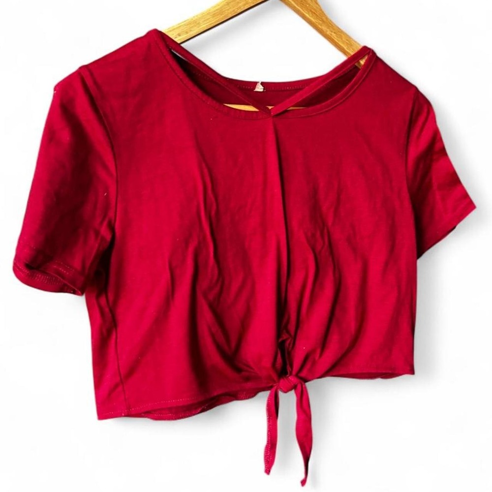 Tie Front Crop Top Cutout Neck Baby Tee Y2K Coquette 90s Cherry Girl Balletcore